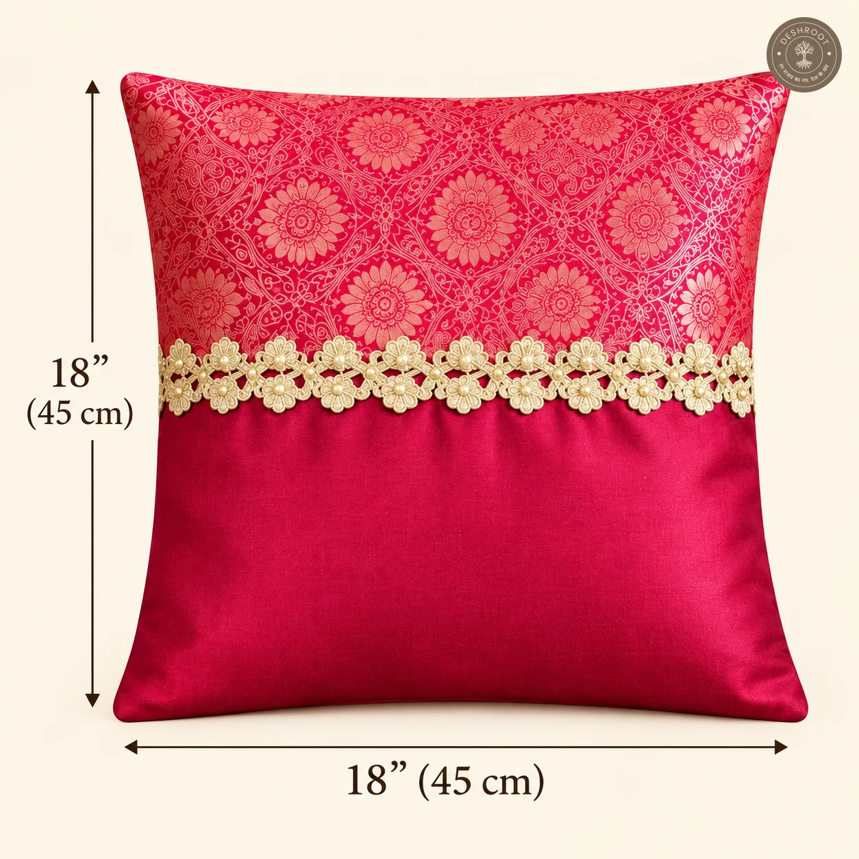 Royal Paisley Maroon Silk Cushion Covers with Heavy Kasab Lace