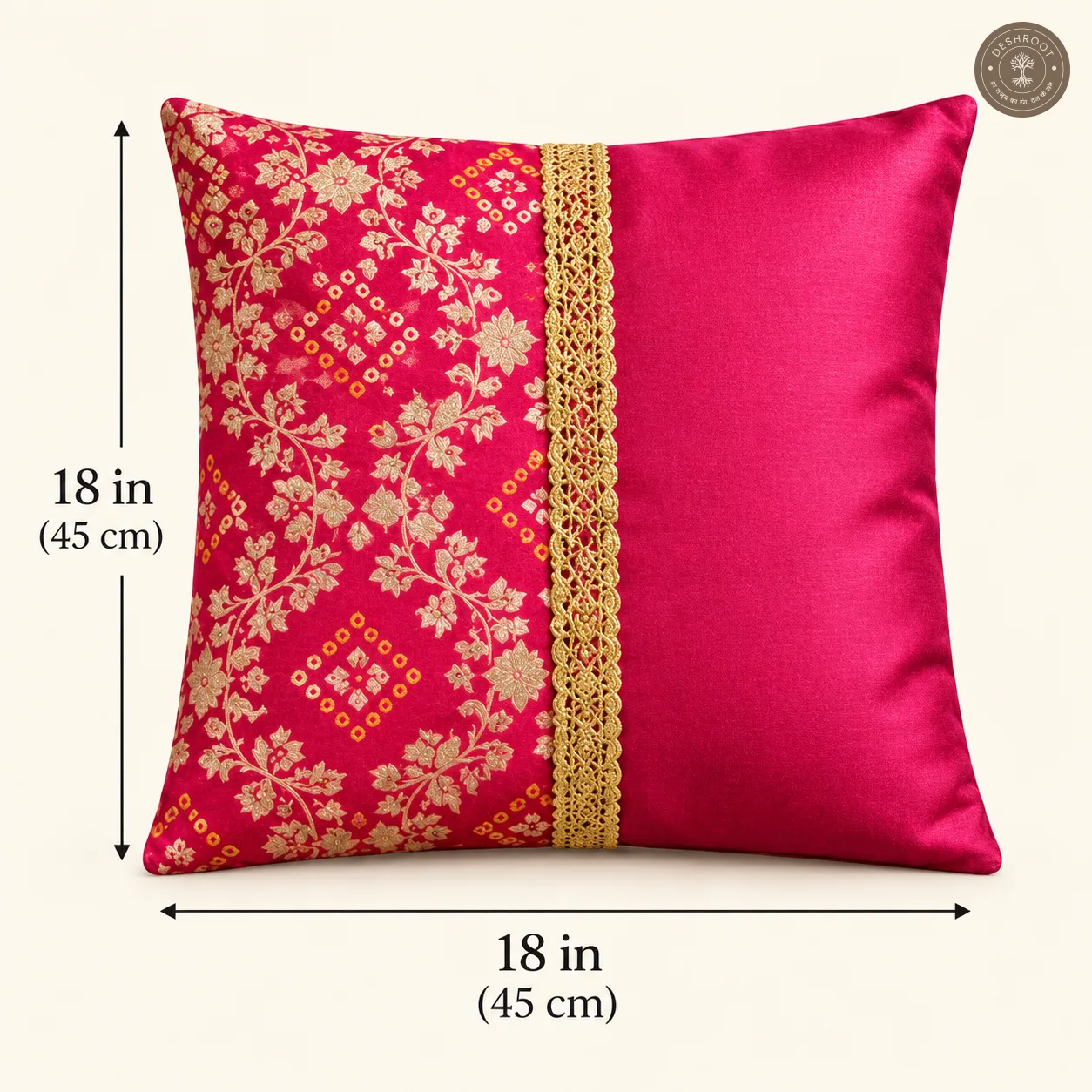Pink Rajwada Floral Brocade Cushion Covers with Kasab Lace