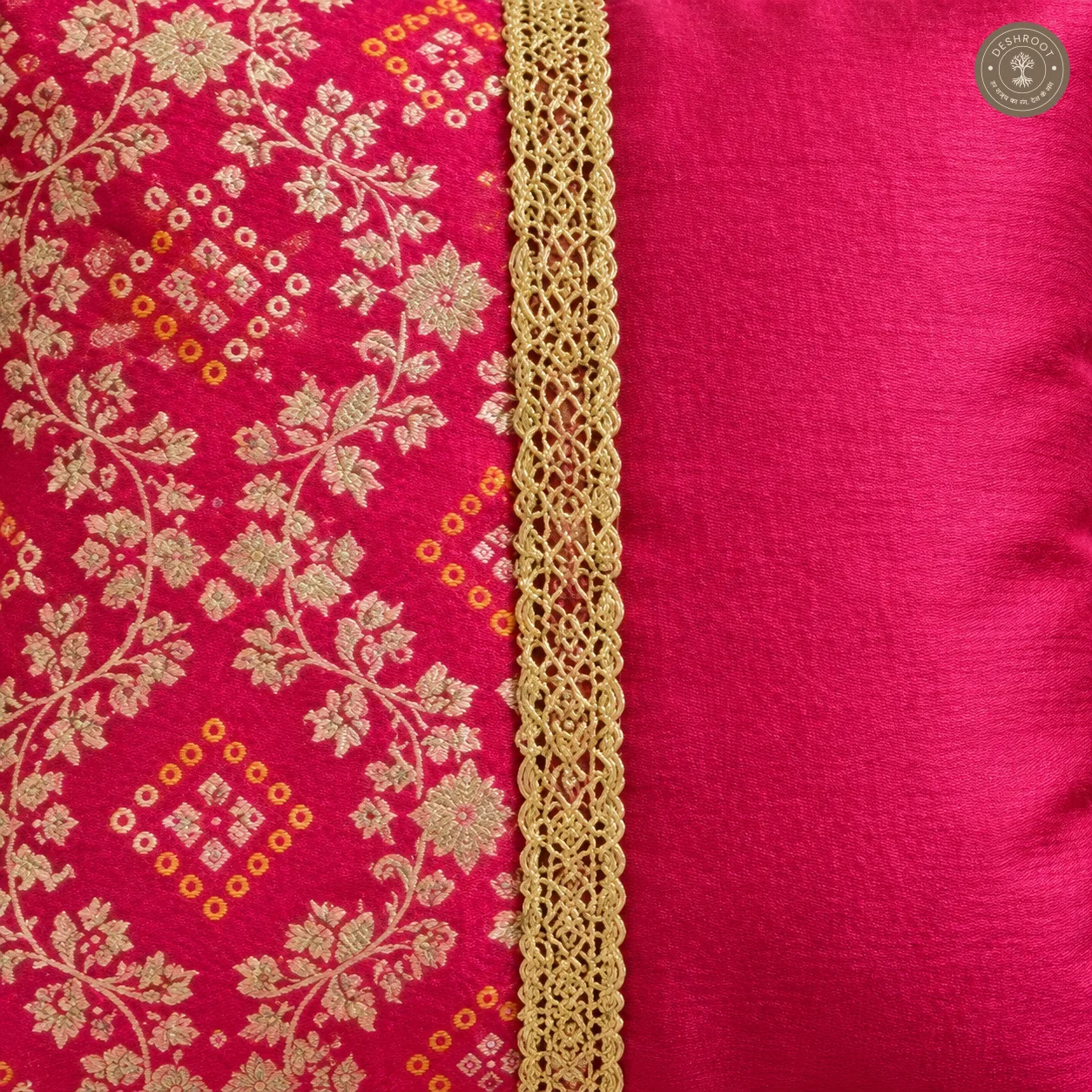 Pink Rajwada Floral Brocade Cushion Covers with Kasab Lace