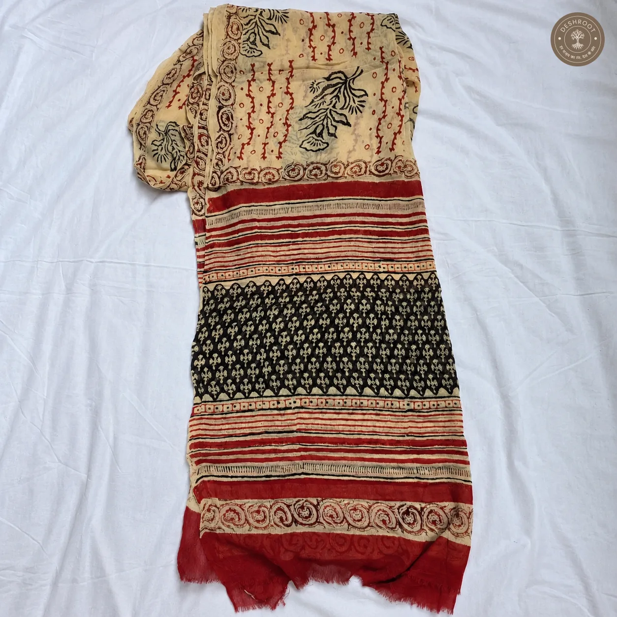Bagru Hand Block Printed Cotton Suit Set with Chiffon Dupatta | Unstitched 3 Piece Dress Material for Women