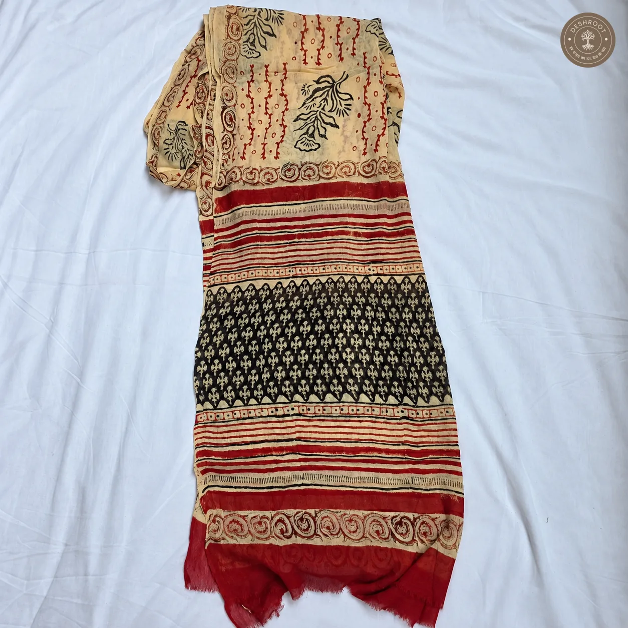 Bagru Hand Block Printed Cotton Suit Set with Chiffon Dupatta | Unstitched 3 Piece Dress Material for Women