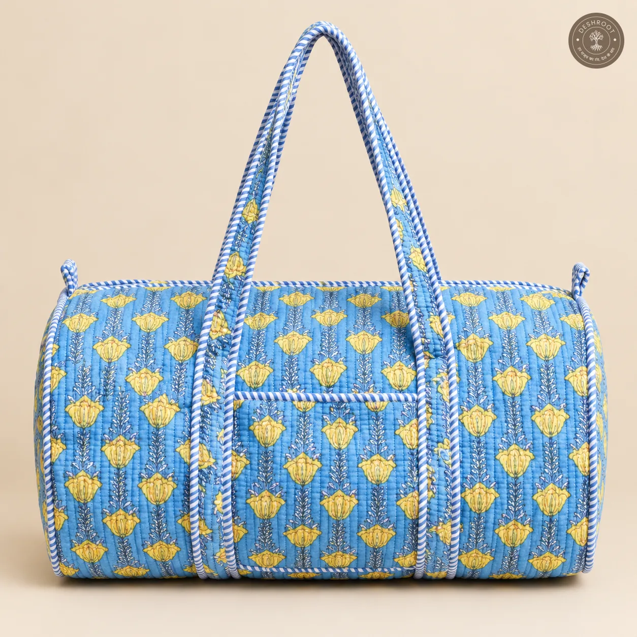 Handcrafted Quilted Blue Floral Duffle Bag