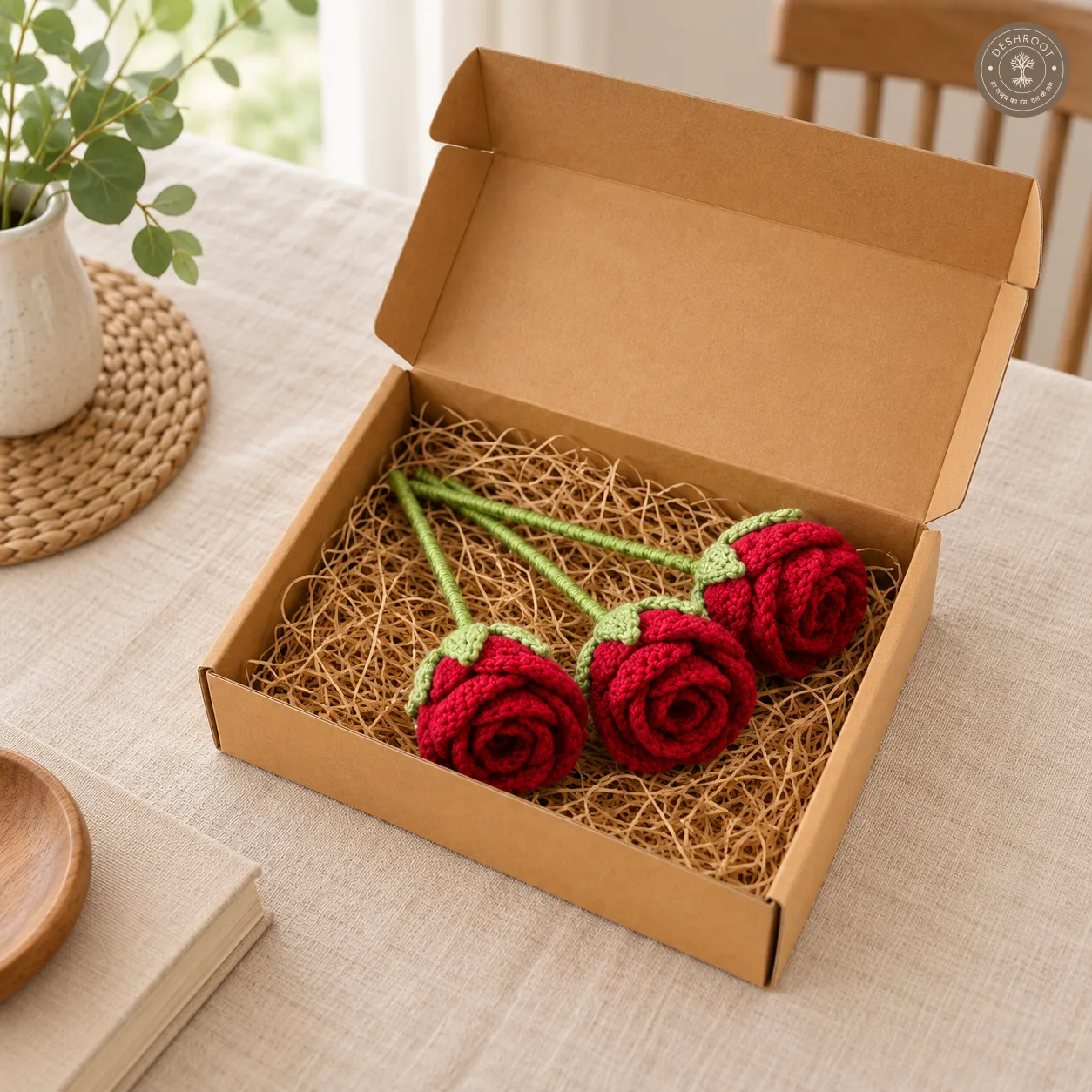 Handmade Crochet Rose Gift Box