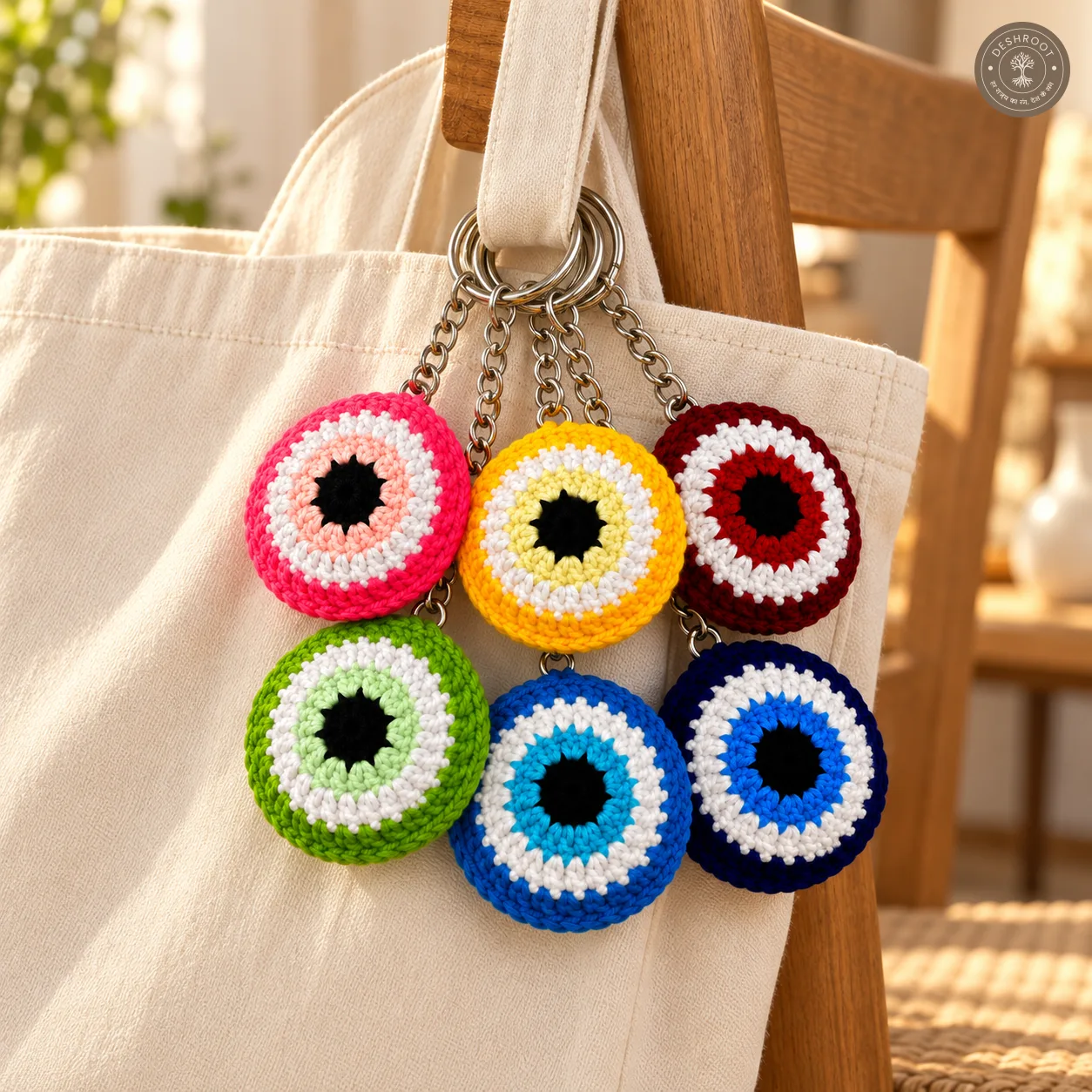 Handmade Crochet Evil Eye Keychain
