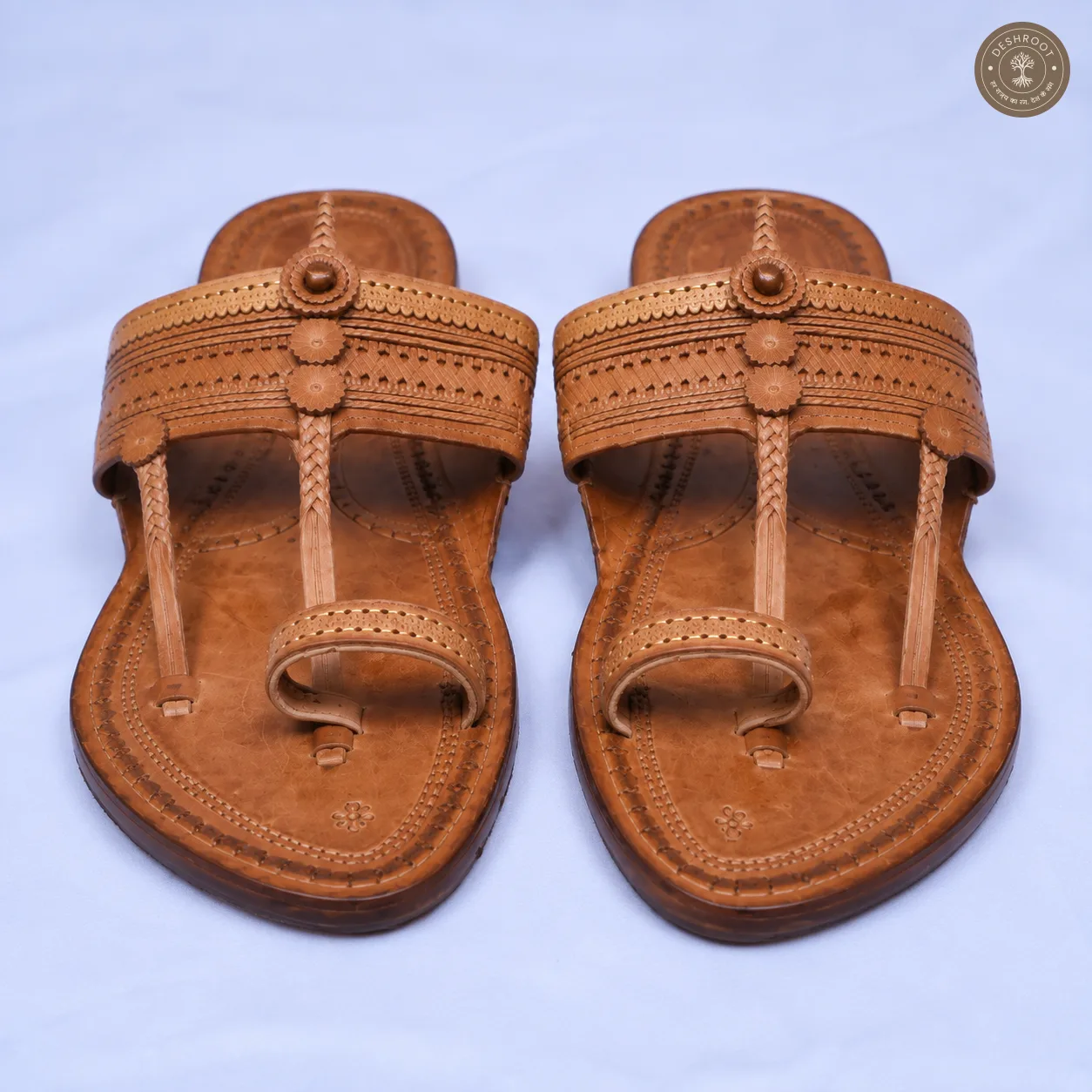 Original Kolhapuri Kapashi Leather Chappal – Handcrafted Genuine Leather Traditional Sandals with Hand-Stitched Detailing for Men