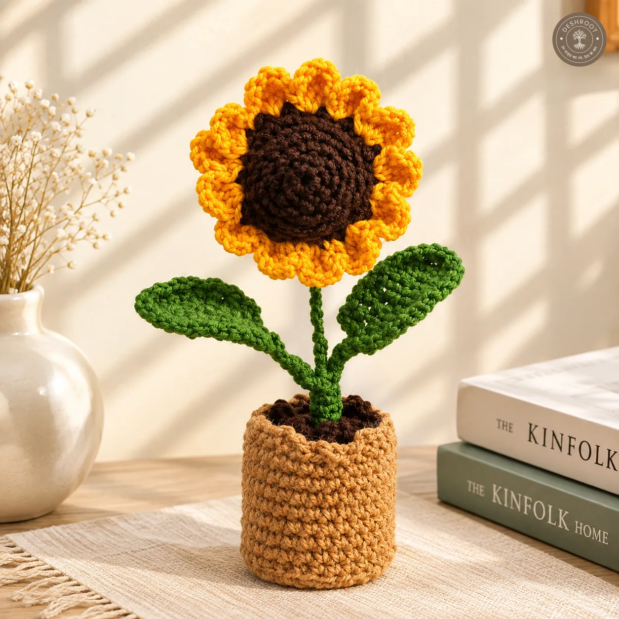 Handmade Crochet Sunflower in Pot - Knitted Flower Plant for Home & Office Decor