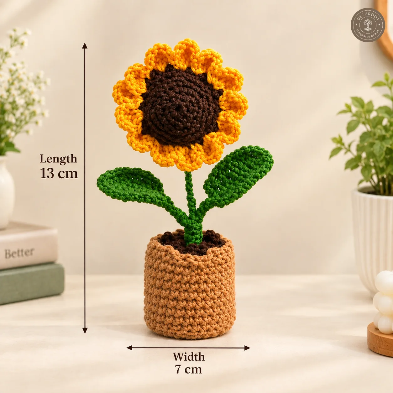 Handmade Crochet Sunflower in Pot - Knitted Flower Plant for Home & Office Decor