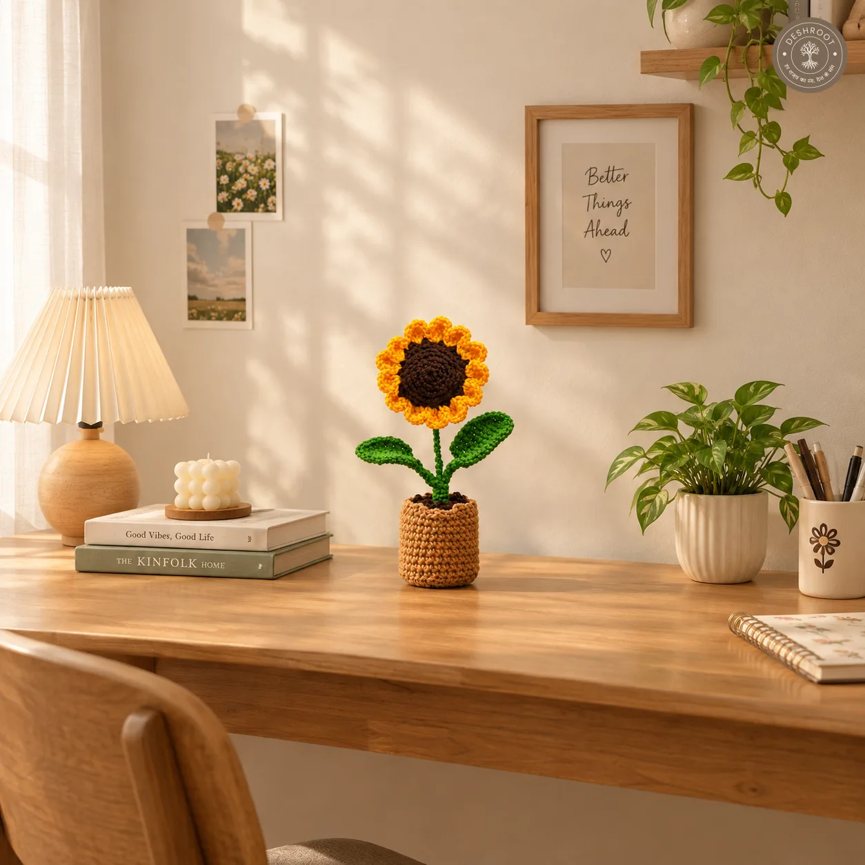 Handmade Crochet Sunflower in Pot - Knitted Flower Plant for Home & Office Decor