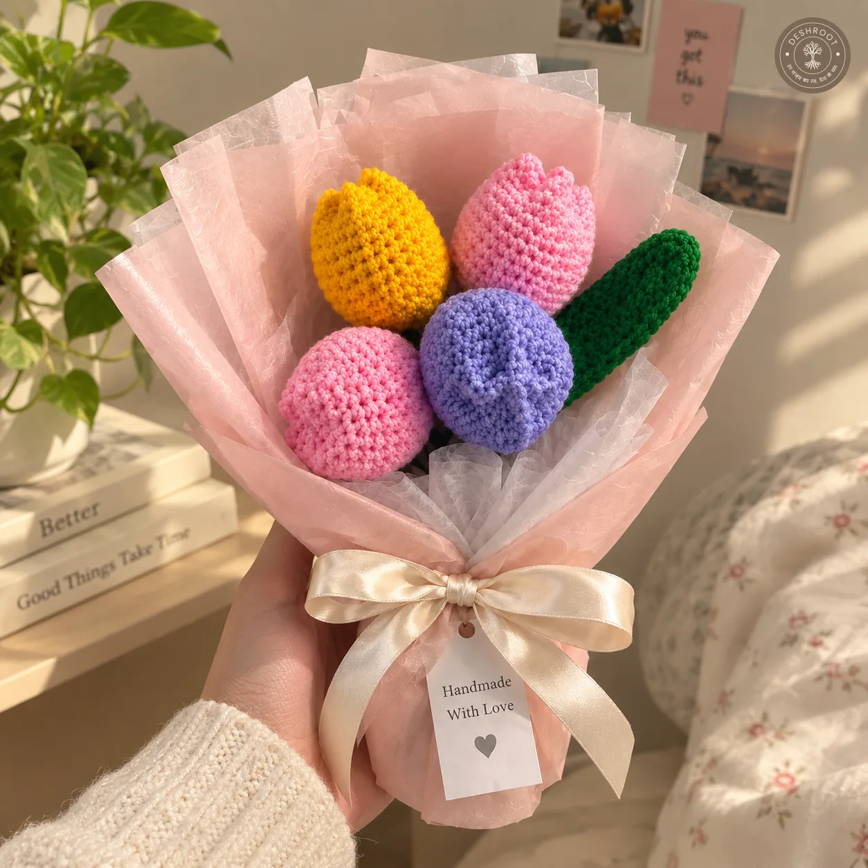 Handmade Crochet Tulip Flower Bouquet Gift Box - Knitted Tulip Bouquet for Special Occasions