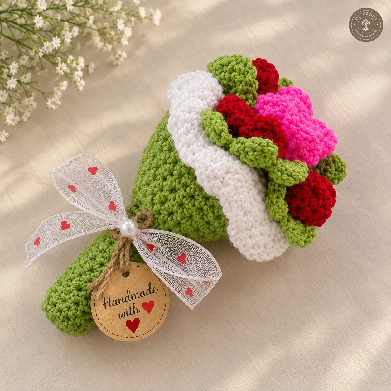 Handmade Crochet Flower Bouquet Gift - Knitted Rose Bouquet with Gift Box
