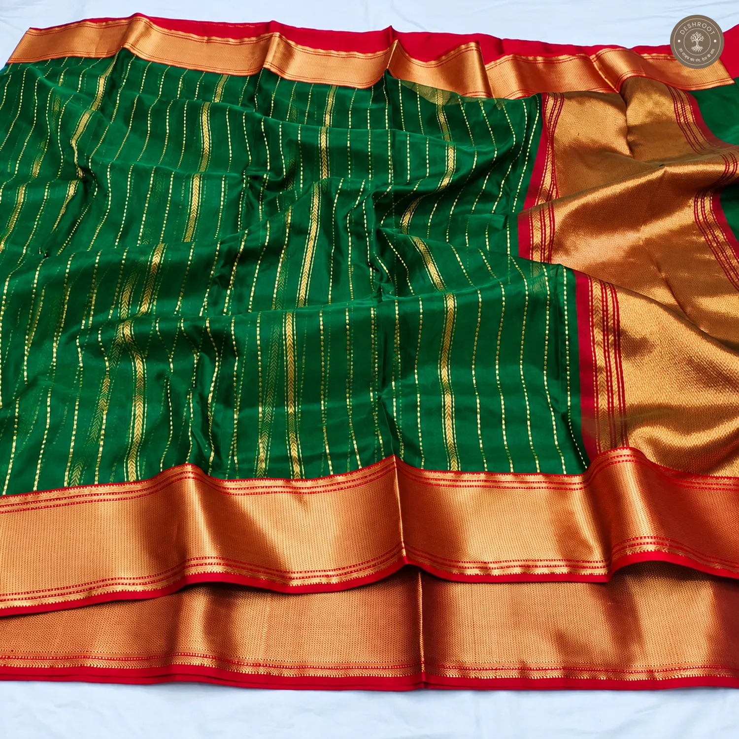 Green Katan Silk Saree with Elephant-Peacock Zari Pallu