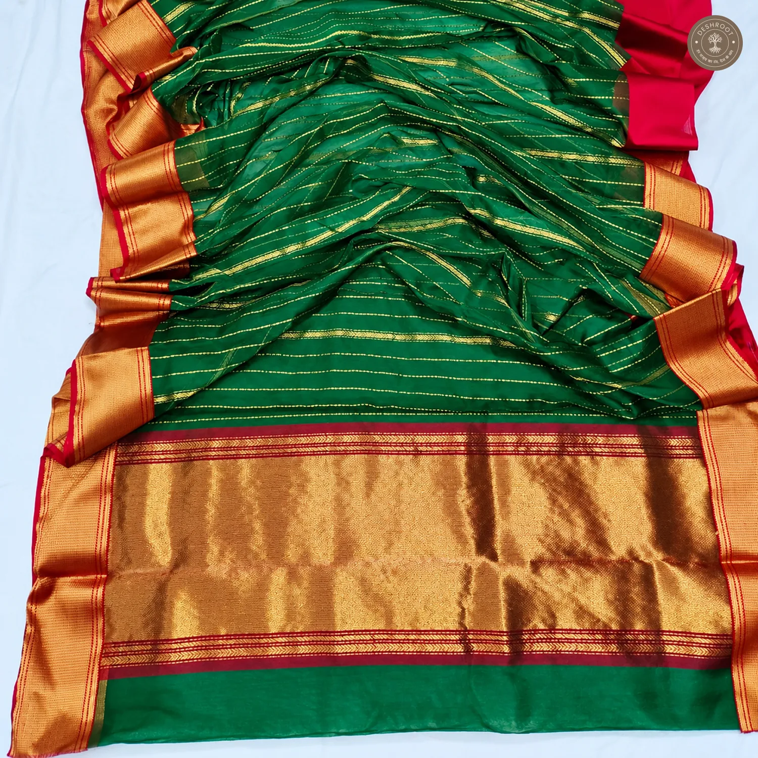 Green Katan Silk Saree with Elephant-Peacock Zari Pallu