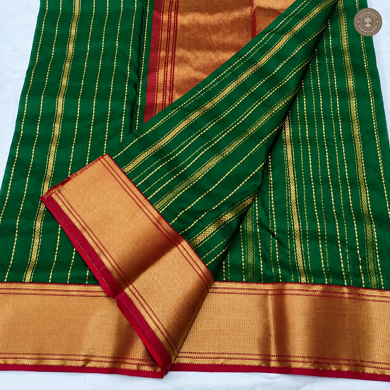 Green Katan Silk Saree with Elephant-Peacock Zari Pallu