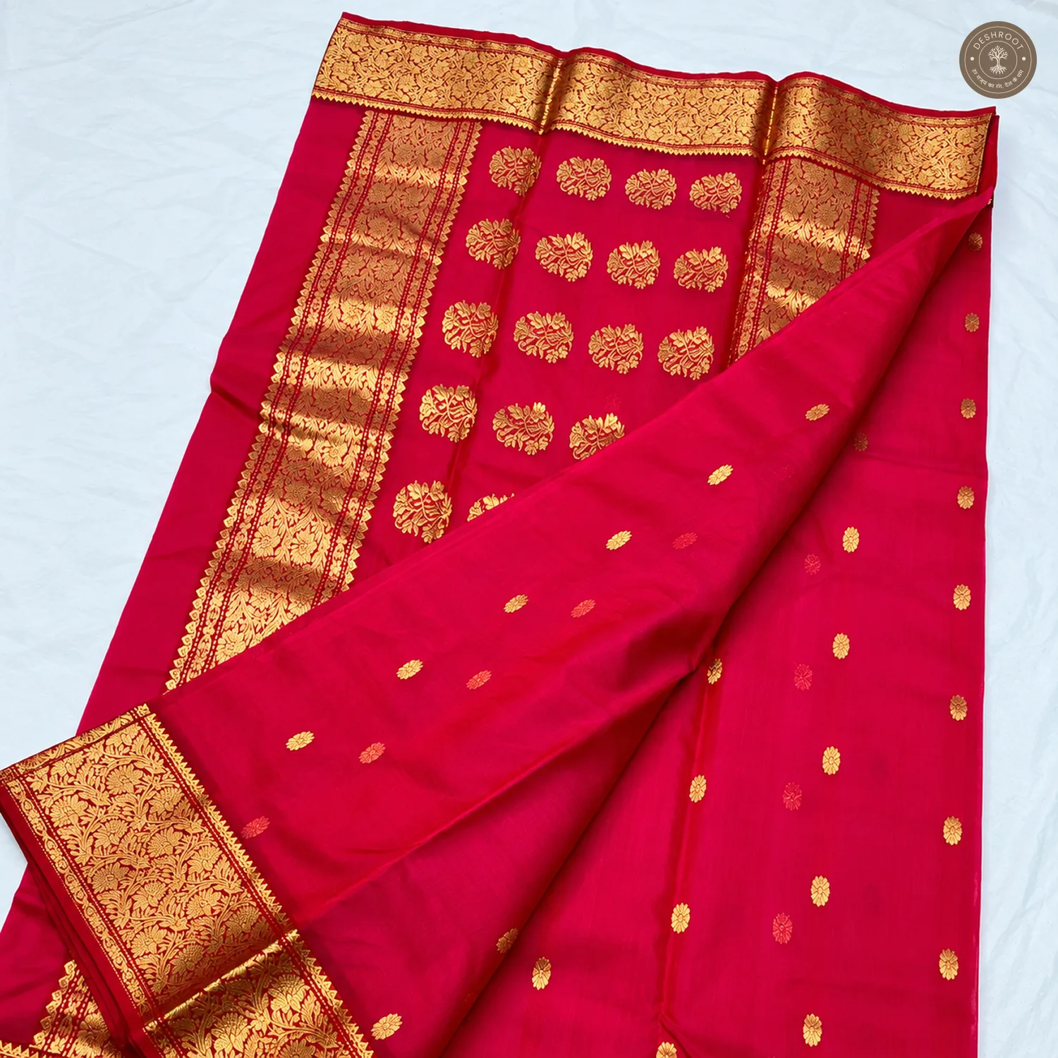 Rani Pink Katan Silk Saree with Ghani Buti & Floral Zari Pallu