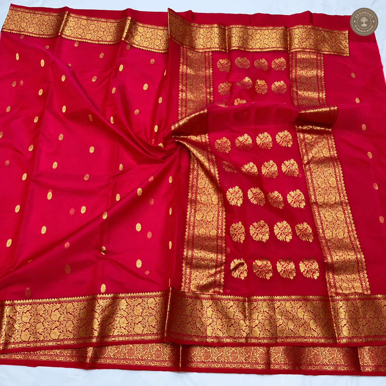 Rani Pink Katan Silk Saree with Ghani Buti & Floral Zari Pallu