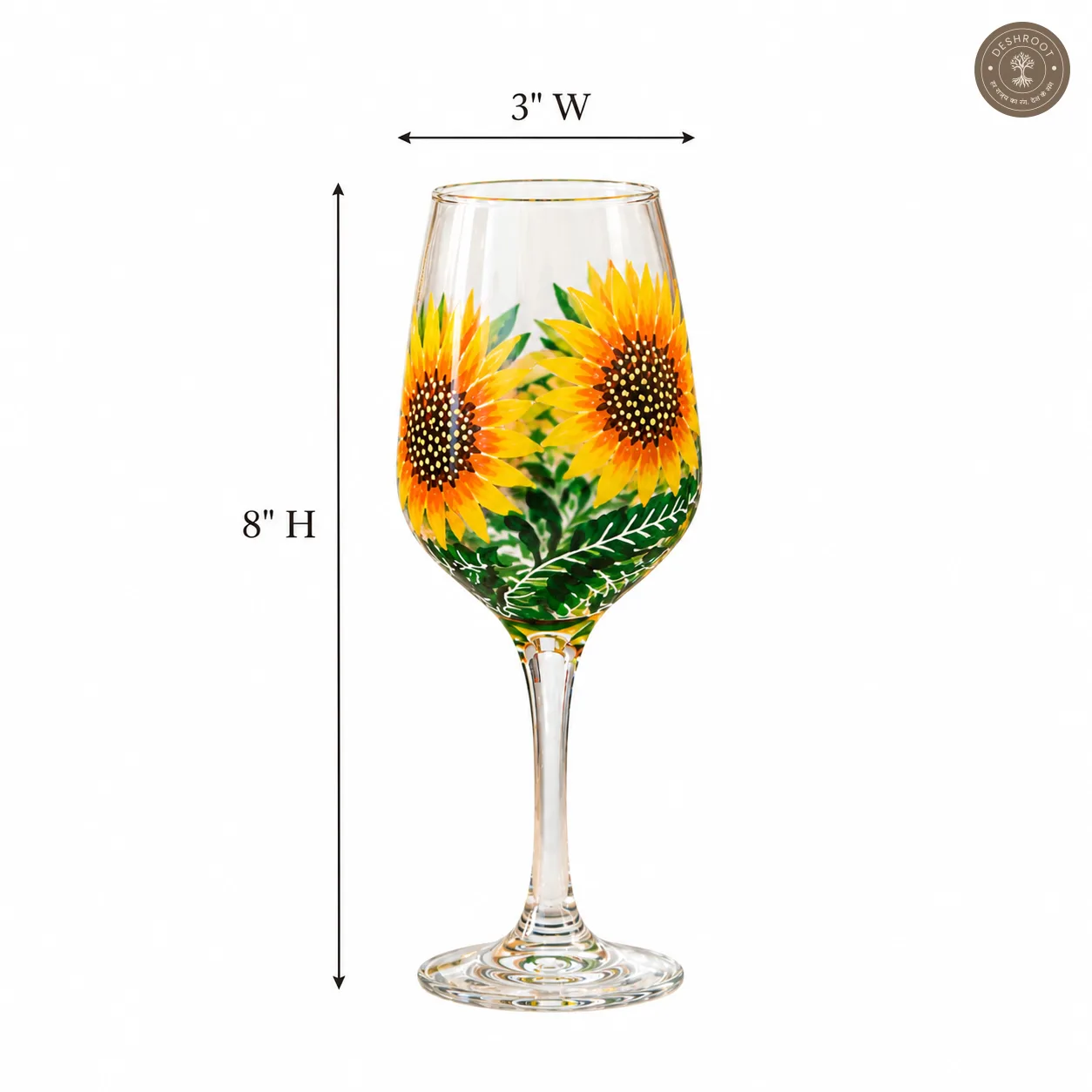 Hand Painted Sunflower Wine Glass - Vibrant Floral Botanical Artwork
