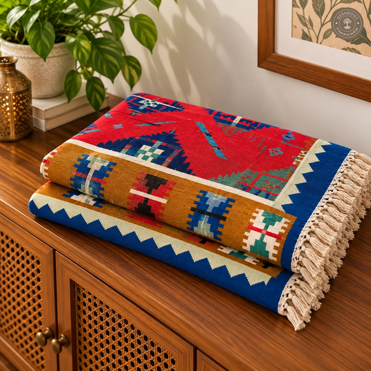 Multicolour Geometric Medallion Handwoven Durrie