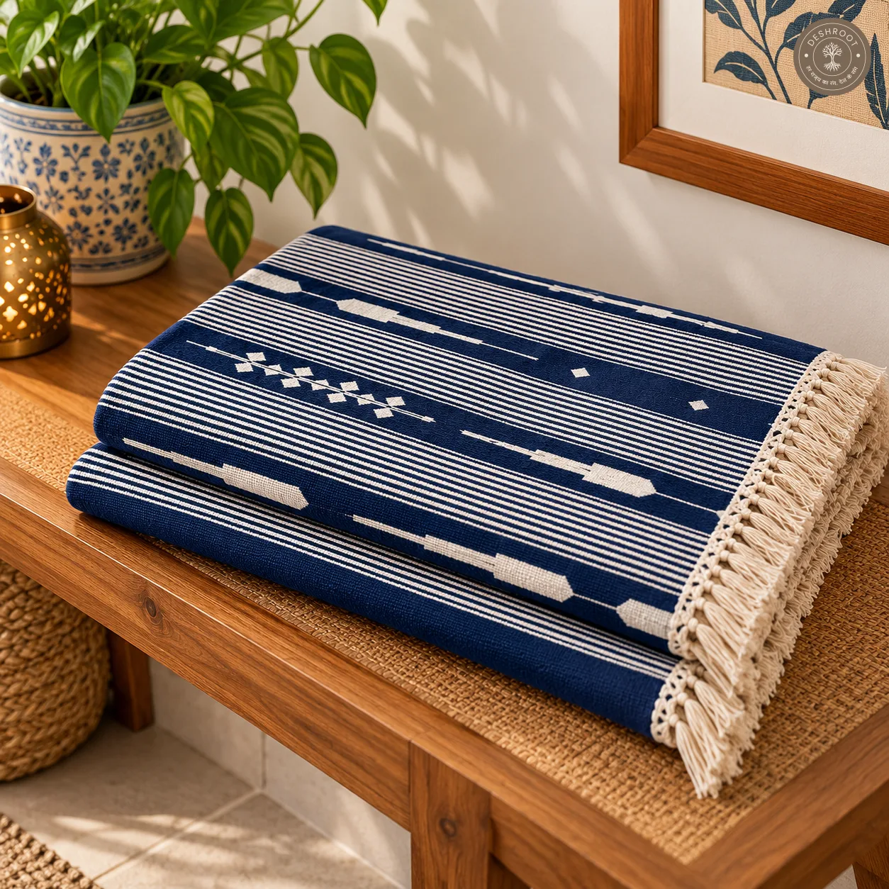 Indigo Geometric Striped Handwoven Durrie