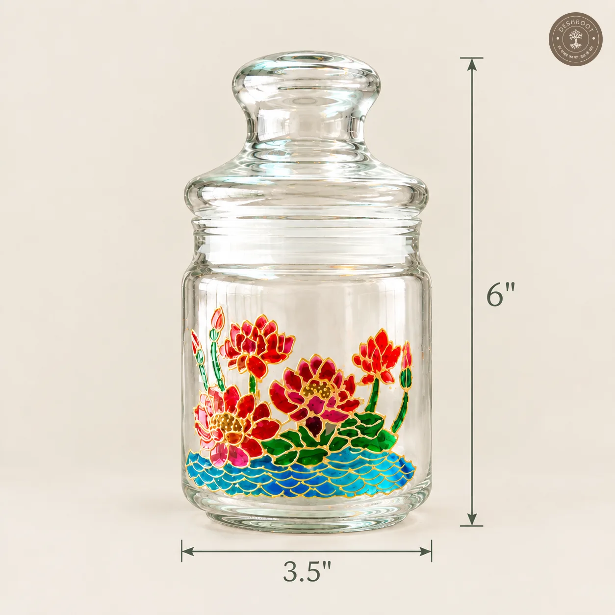 Hand Painted Airtight Glass Jar with Floral Artwork