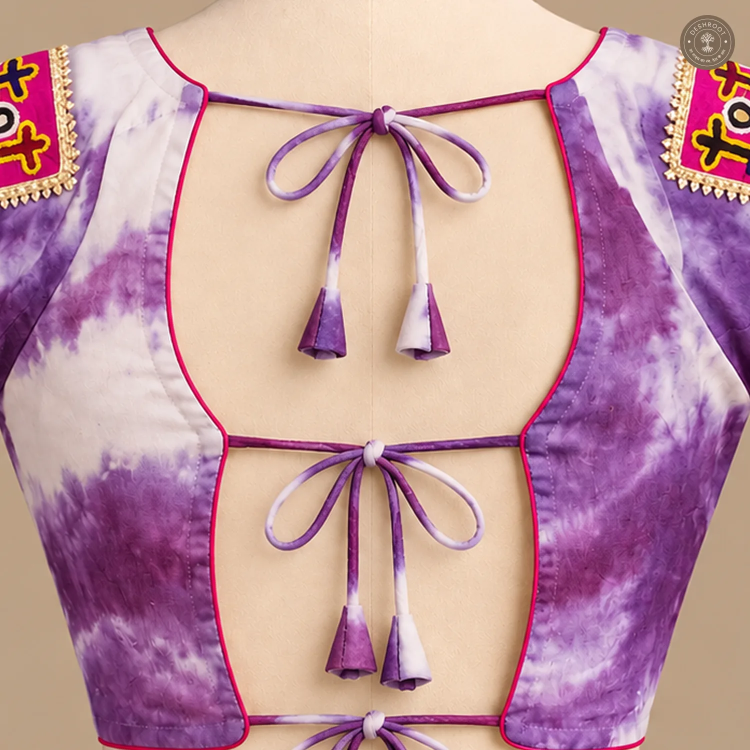 Purple Dola Silk Blouse with Artisan Patchwork & Lace Detailing