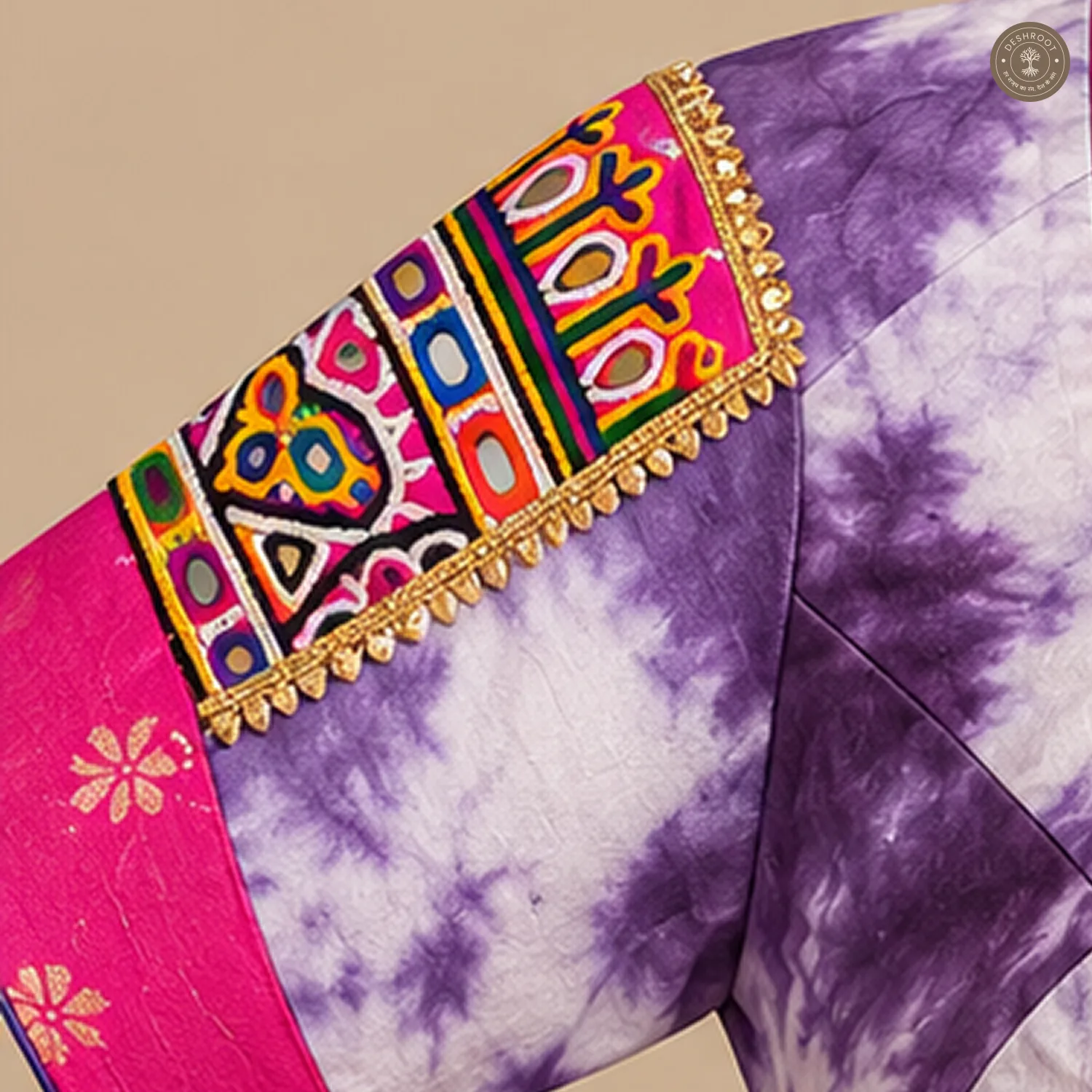 Purple Dola Silk Blouse with Artisan Patchwork & Lace Detailing