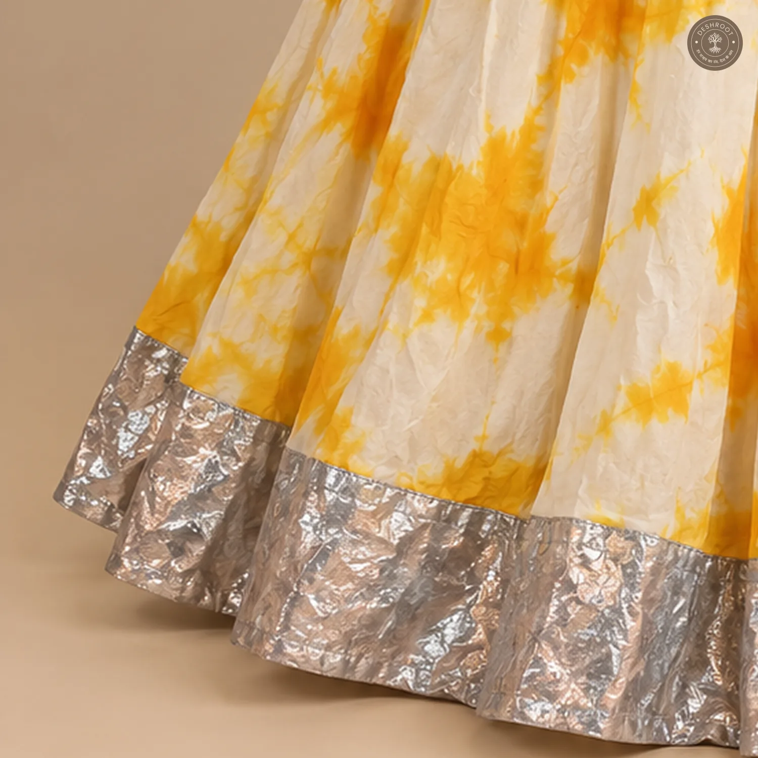 Orange Yellow Tie-Dye Dola Silk Chaniya Ghagra