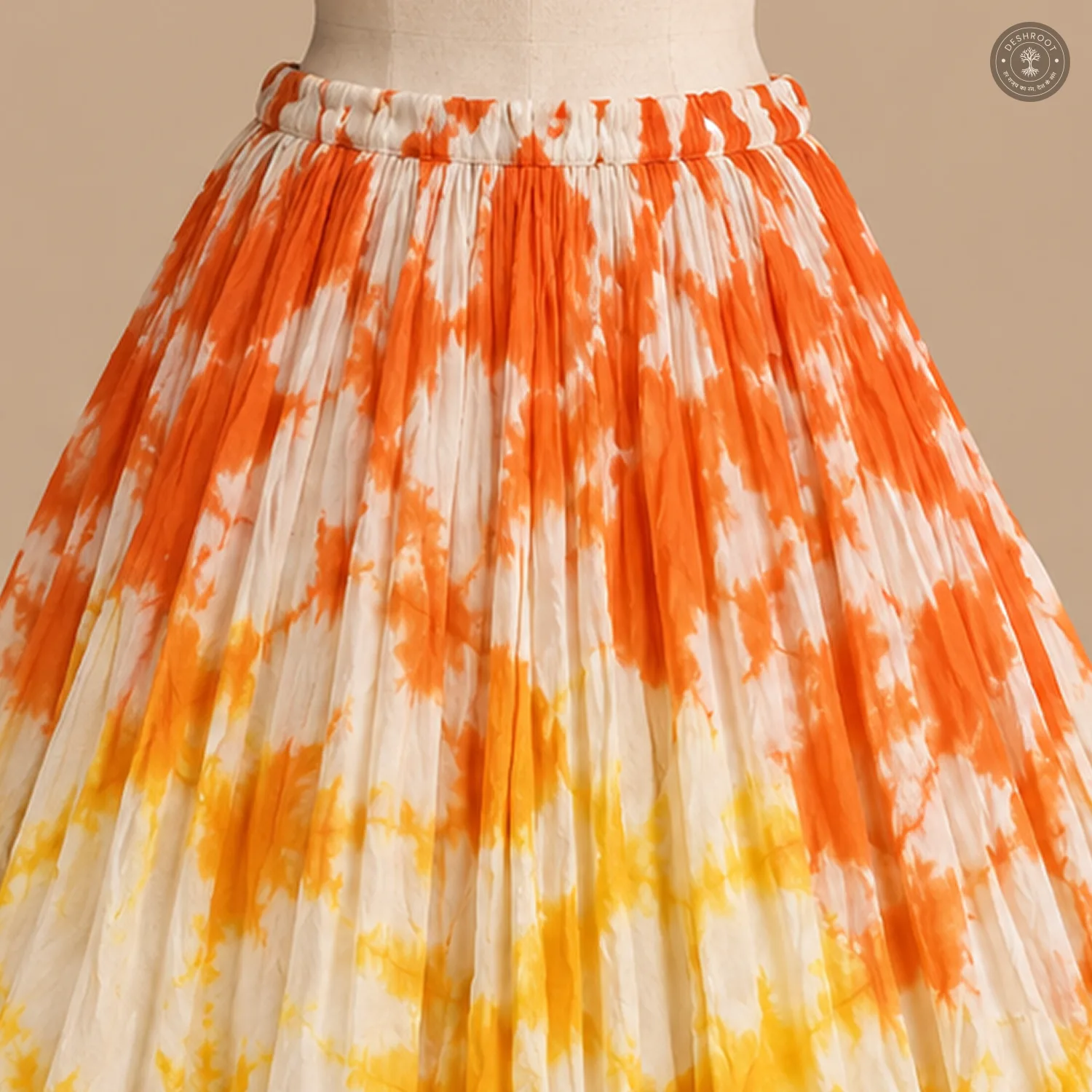Orange Yellow Tie-Dye Dola Silk Chaniya Ghagra