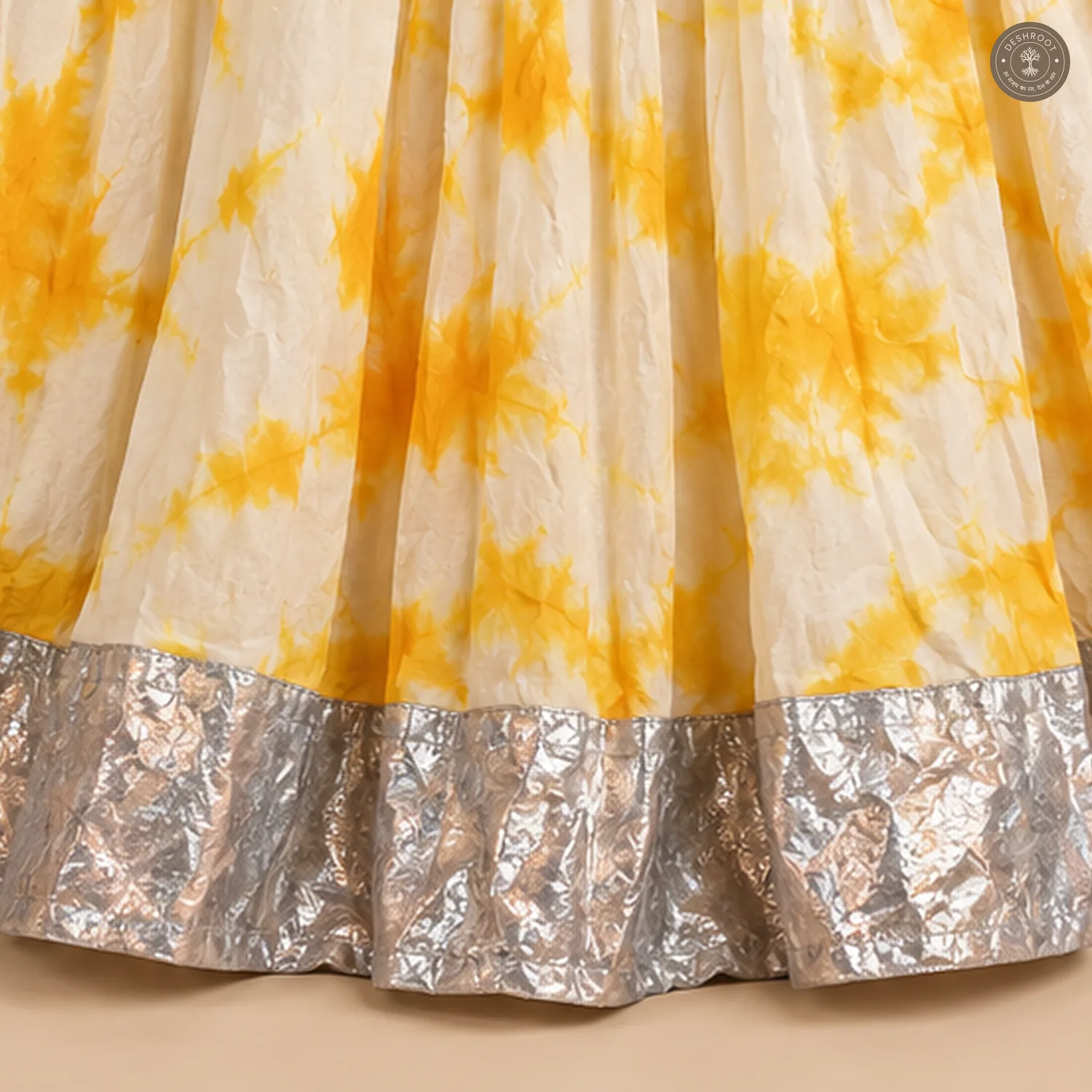 Orange Yellow Tie-Dye Dola Silk Chaniya Ghagra