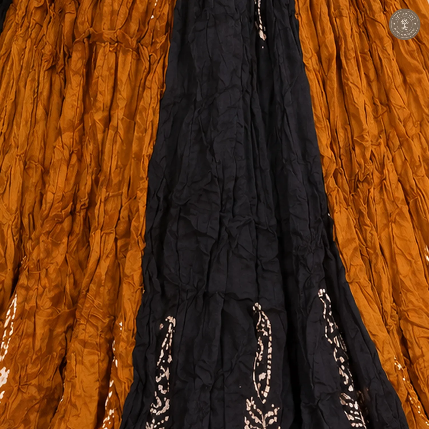 Mustard Black Patchwork Dola Silk Chaniya Ghagra