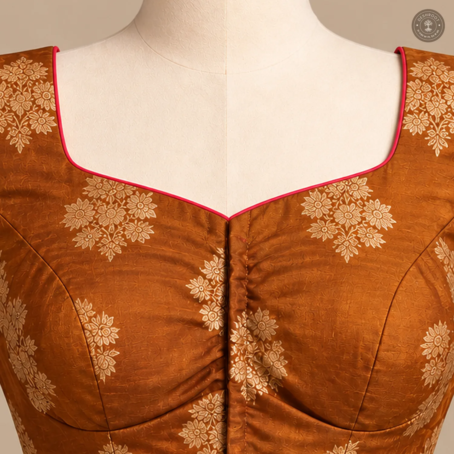 Rust Brown Dola Silk Blouse with Handcrafted Mirror Work