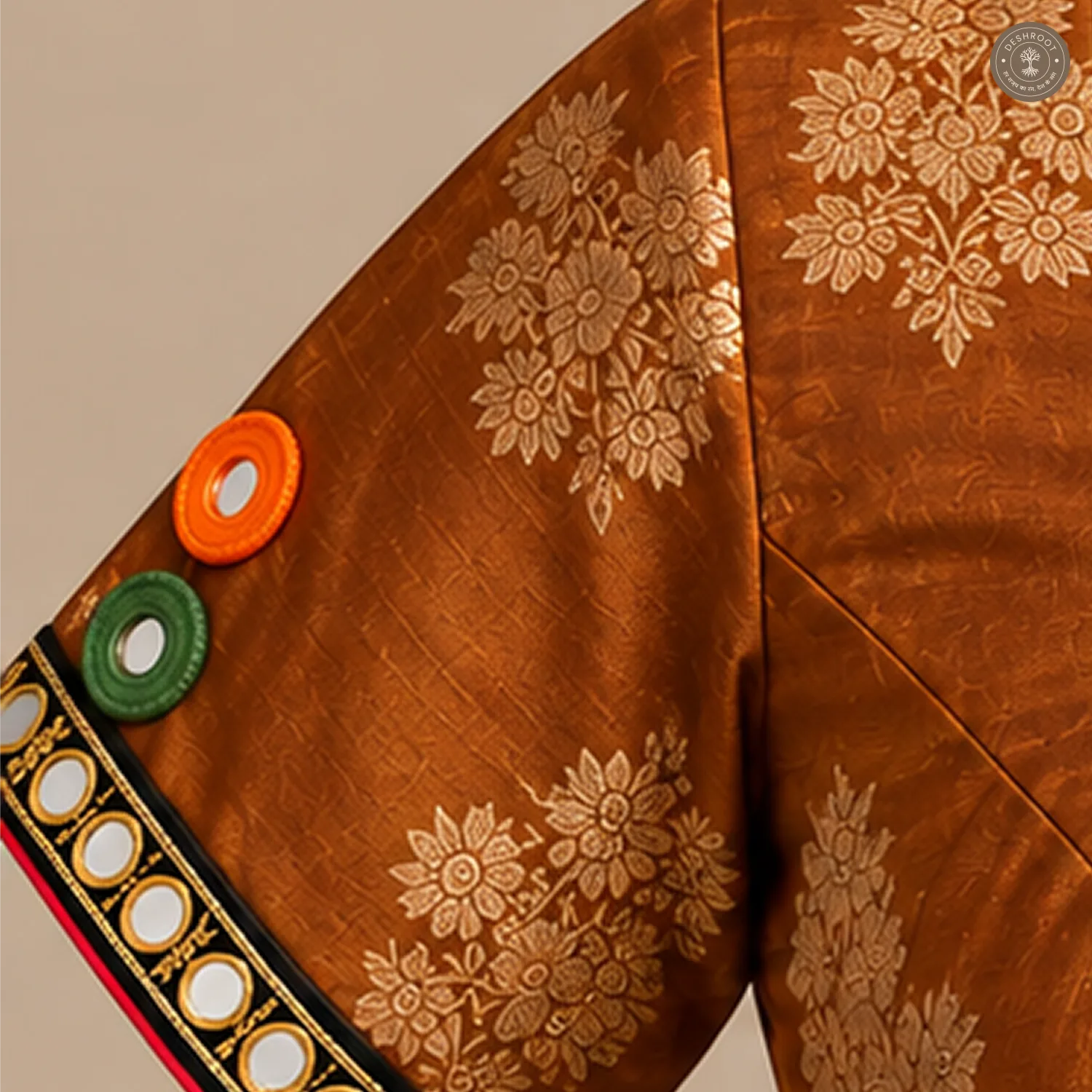 Rust Brown Dola Silk Blouse with Handcrafted Mirror Work