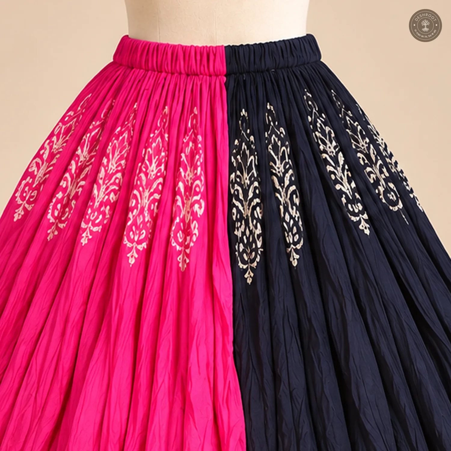 Pink Navy Dual-Tone Dola Silk Chaniya Ghagra