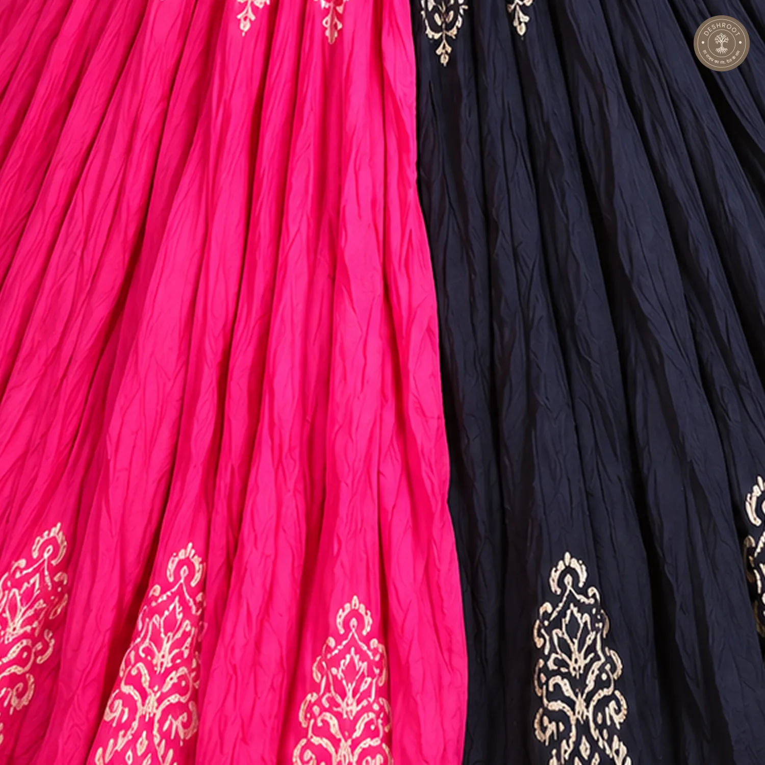 Pink Navy Dual-Tone Dola Silk Chaniya Ghagra