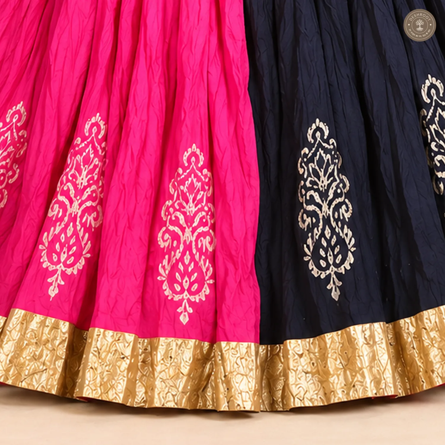 Pink Navy Dual-Tone Dola Silk Chaniya Ghagra