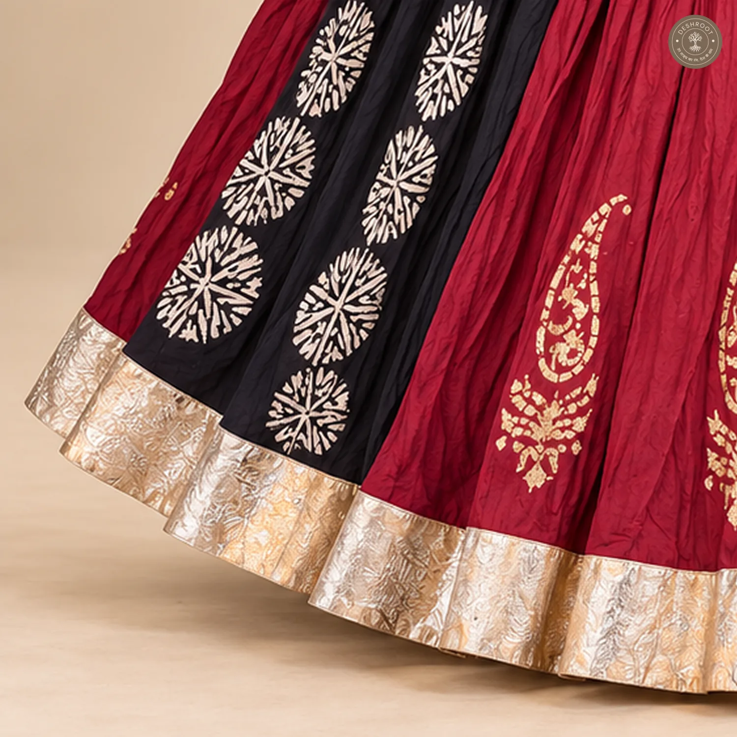 Maroon Black Patchwork Dola Silk Chaniya Ghagra