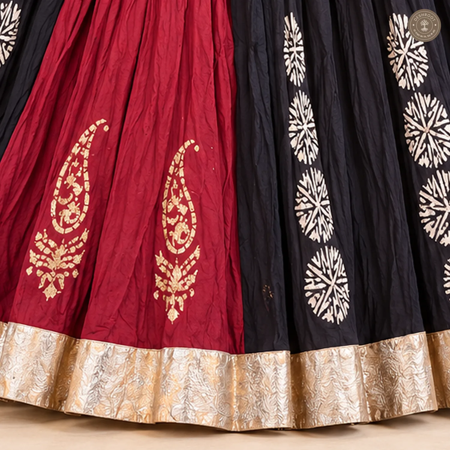 Maroon Black Patchwork Dola Silk Chaniya Ghagra