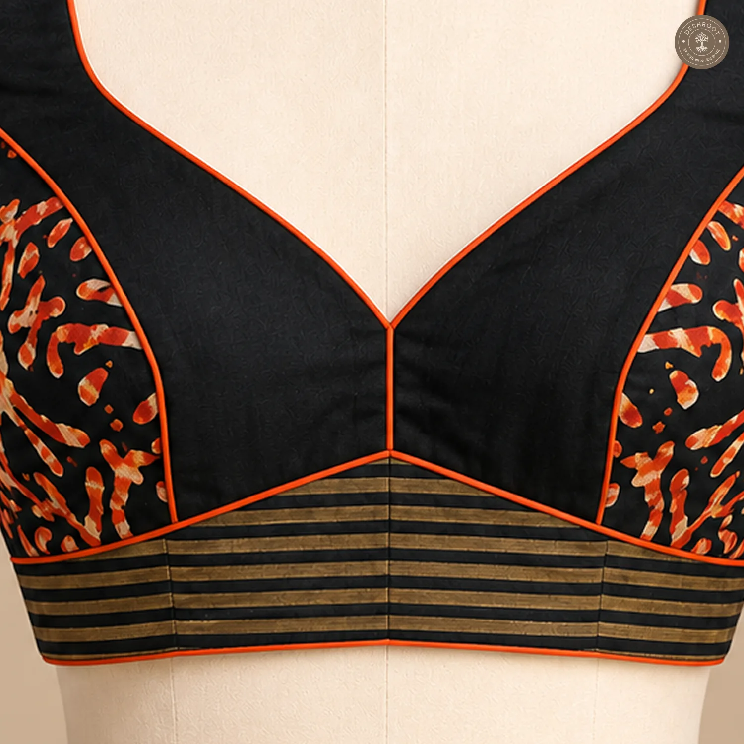 Black & Gold Dola Silk Navratri Choli with Mirror Work & Lace Detailing