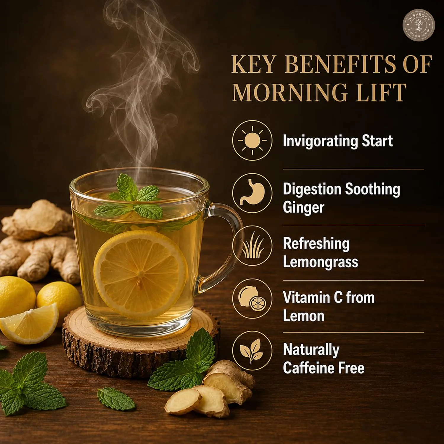 Morning Lift Lemon Ginger Tulsi Herbal Tea Bags