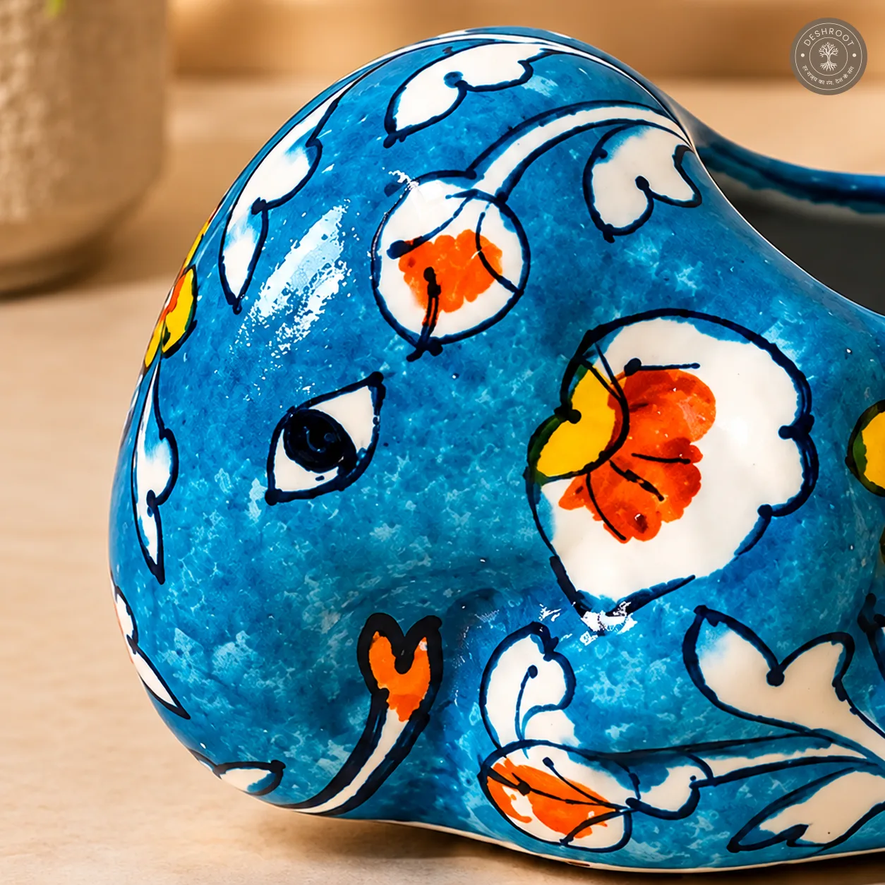 Handcrafted Blue Pottery Elephant Planter