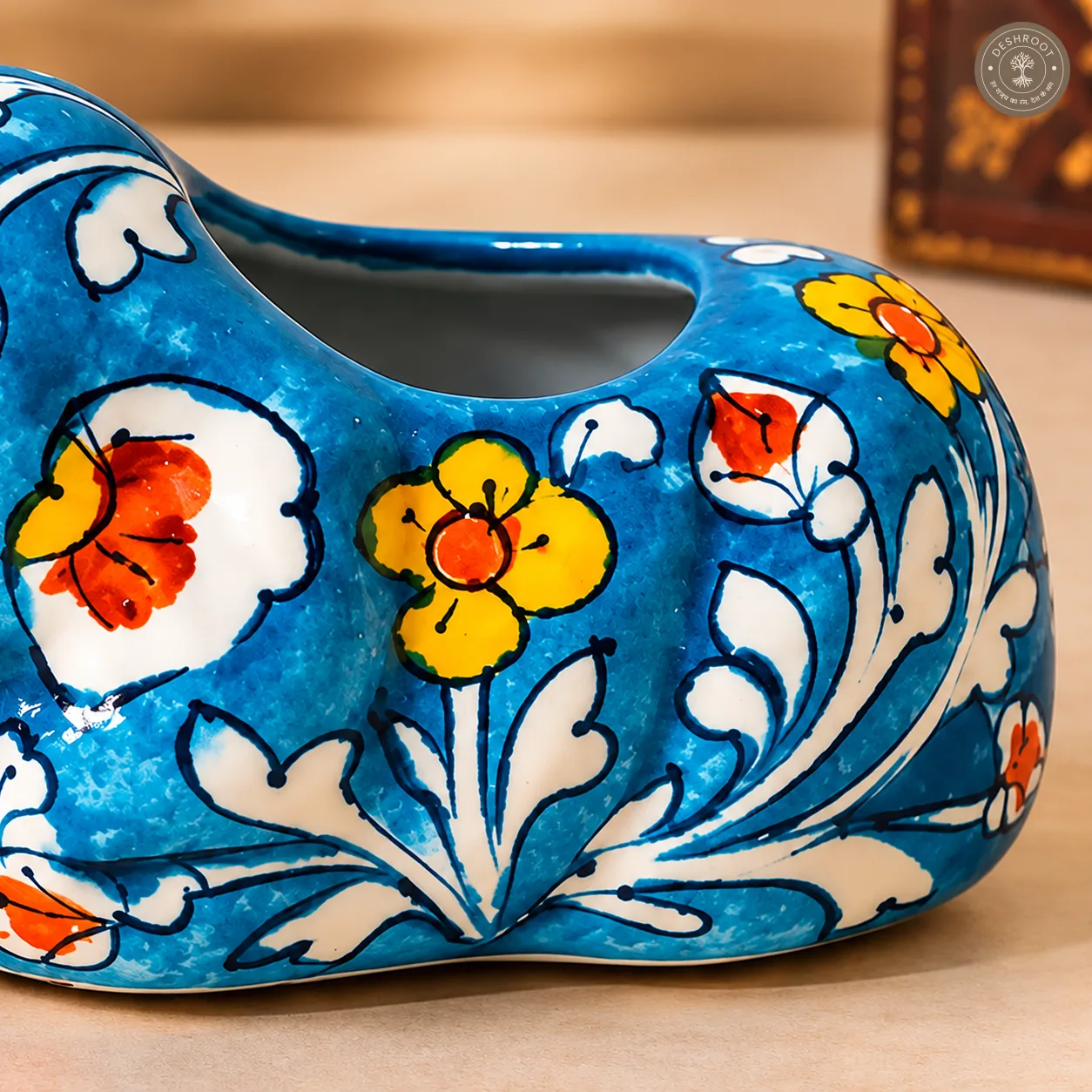 Handcrafted Blue Pottery Elephant Planter