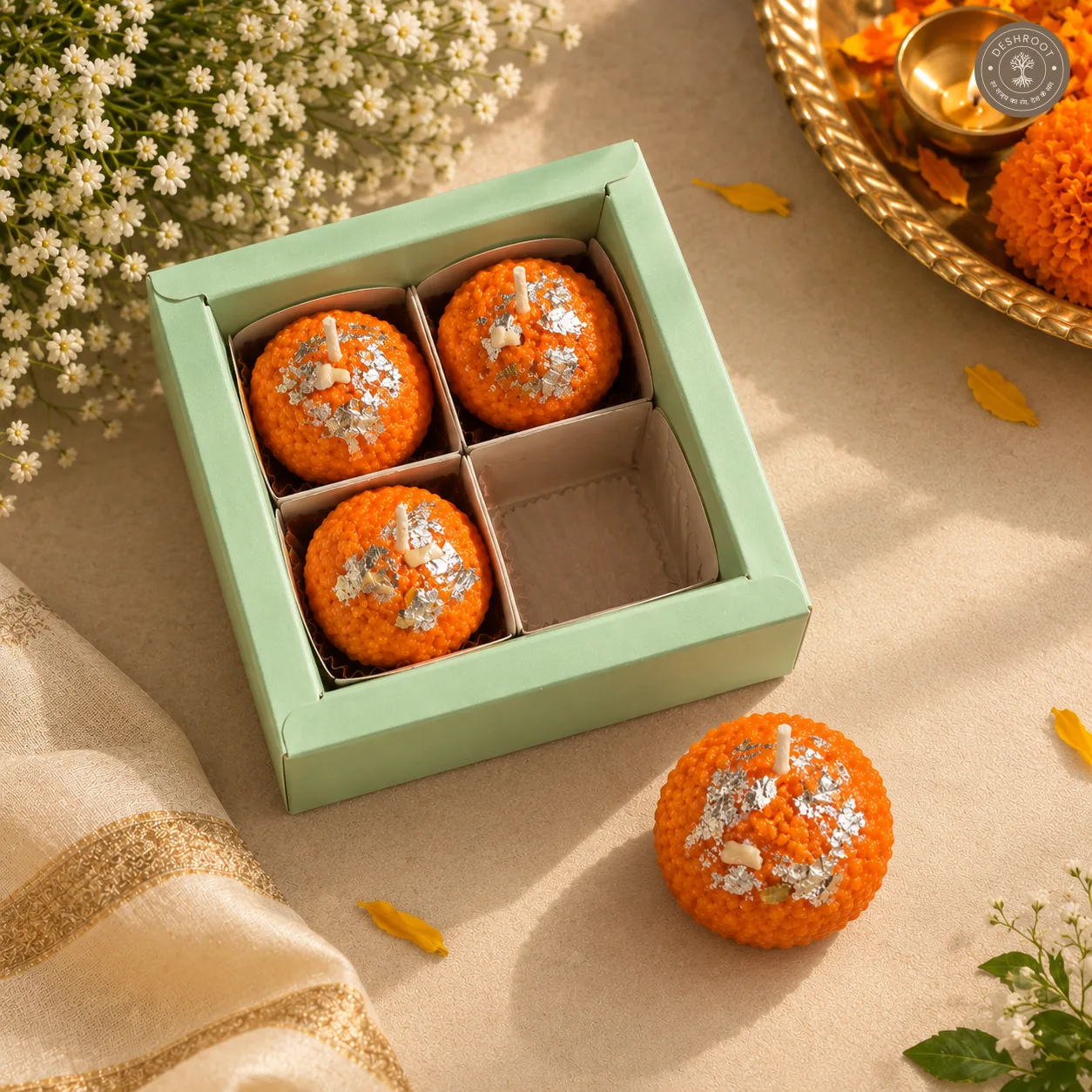 Handcrafted Laddoo Candle Set of 4 - Festive Mithai Inspired Decorative Candles