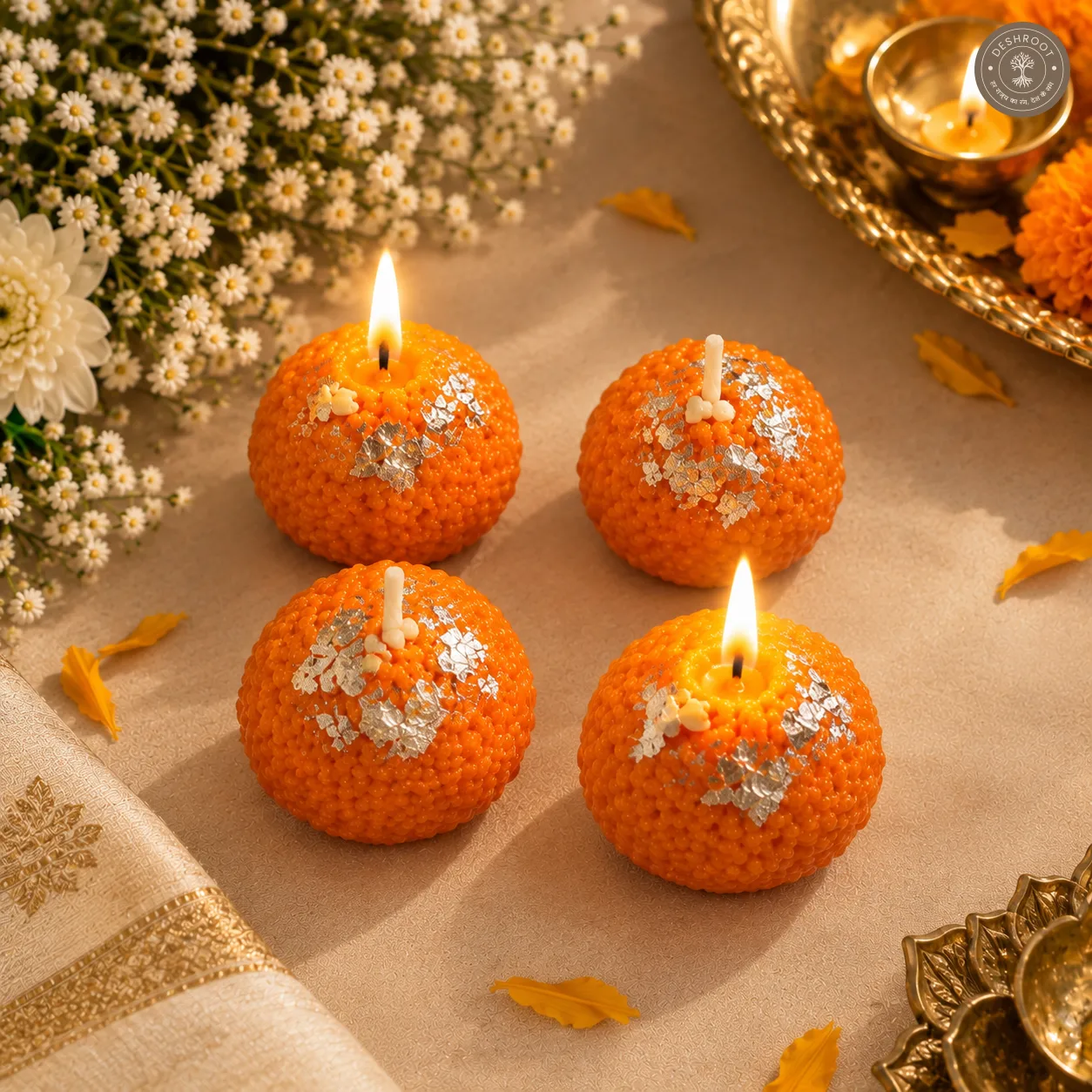 Handcrafted Laddoo Candle Set of 4 - Festive Mithai Inspired Decorative Candles