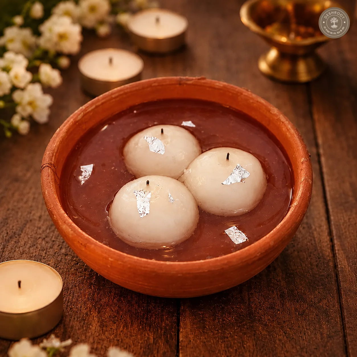 Rasgulla Candle in Terracotta Diya - Set of 3 Handmade Soy & Gel Wax Decorative Candles