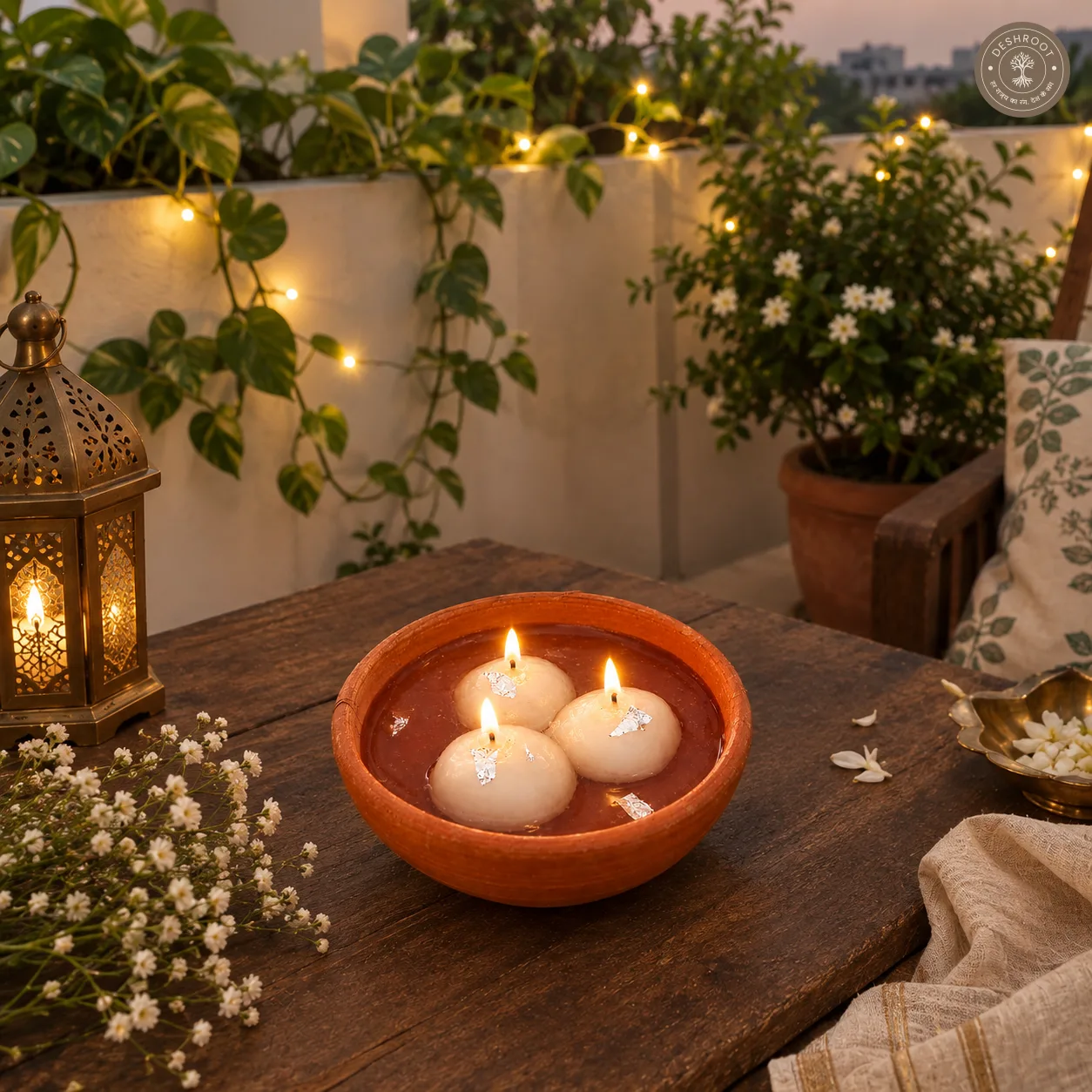 Rasgulla Candle in Terracotta Diya - Set of 3 Handmade Soy & Gel Wax Decorative Candles