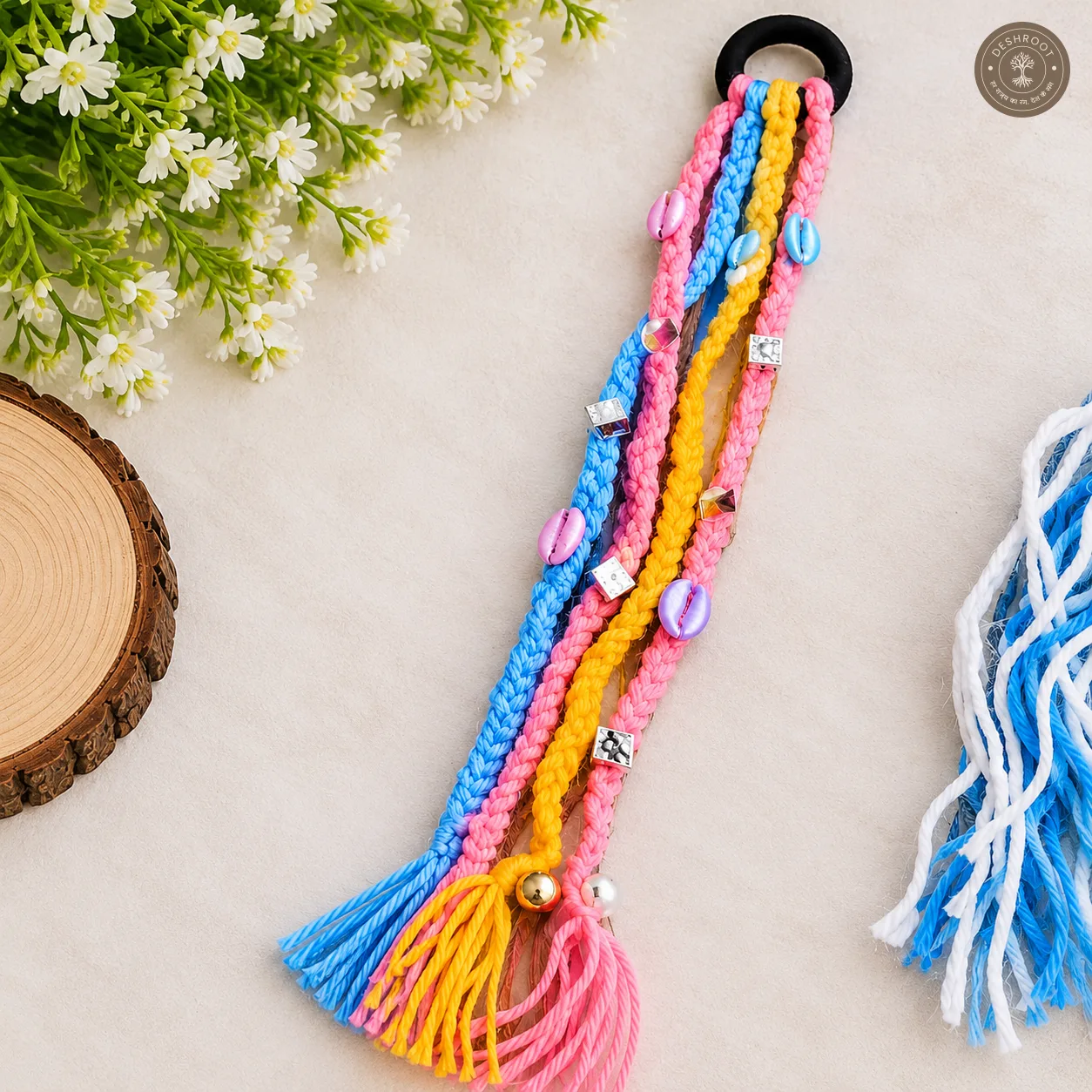 Bohu Parandi for Navratri – Colourful Braided Hair Accessory | 13 cm