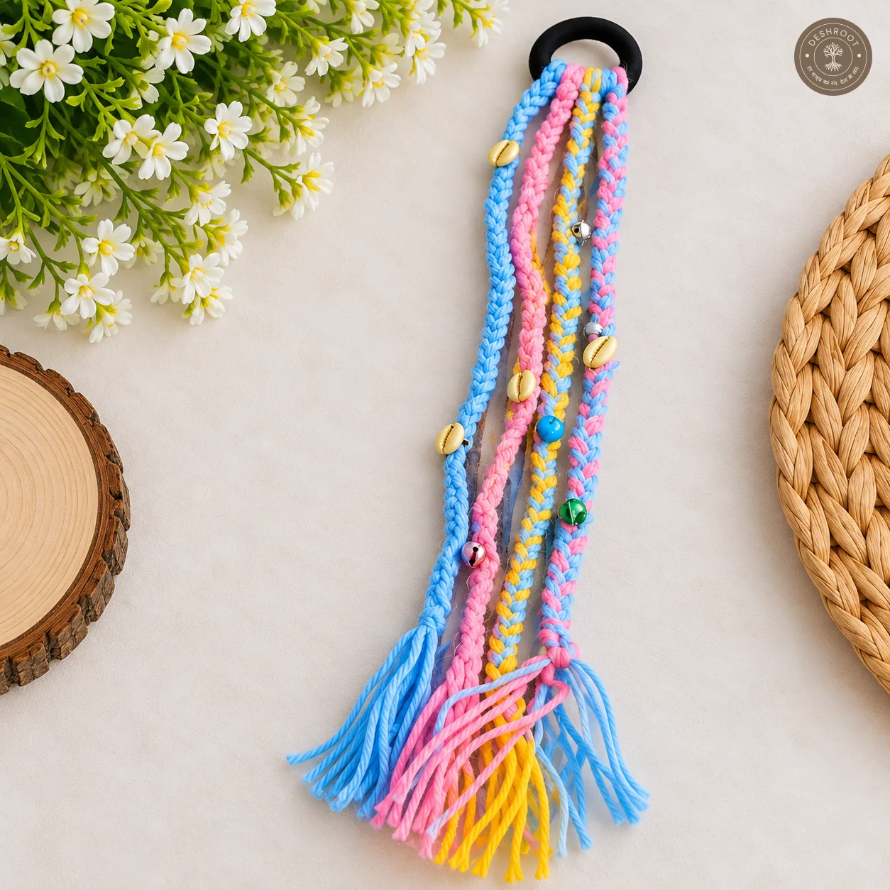 Bohu Parandi for Navratri – Colourful Braided Hair Accessory | 13 cm