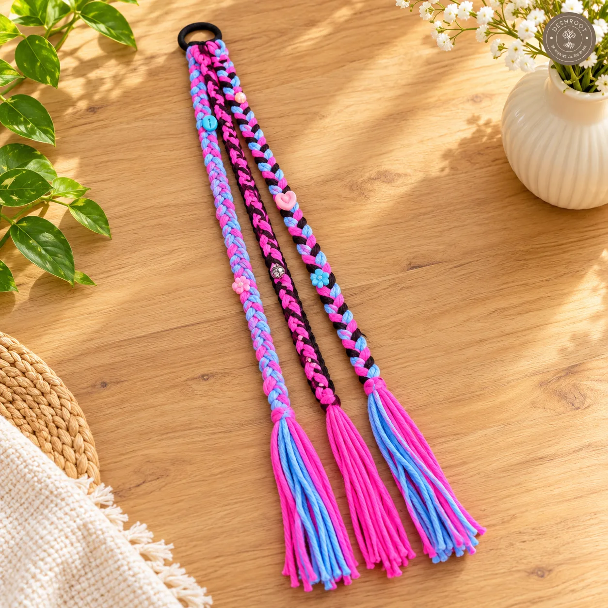 Bohu Parandi for Navratri – Colourful Braided Hair Accessory | 36 cm
