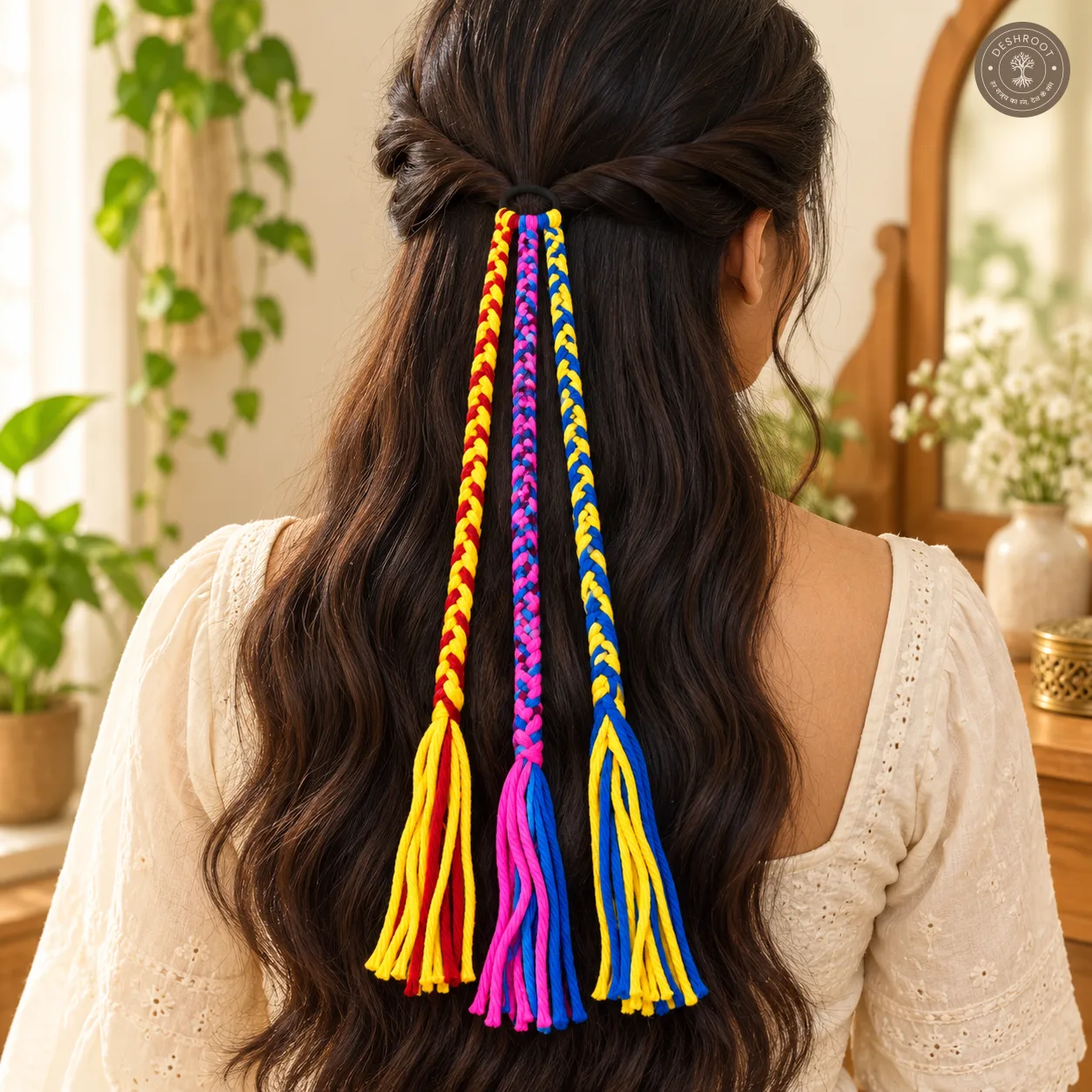 Bohu Parandi for Navratri – Colourful Braided Hair Accessory | 36 cm