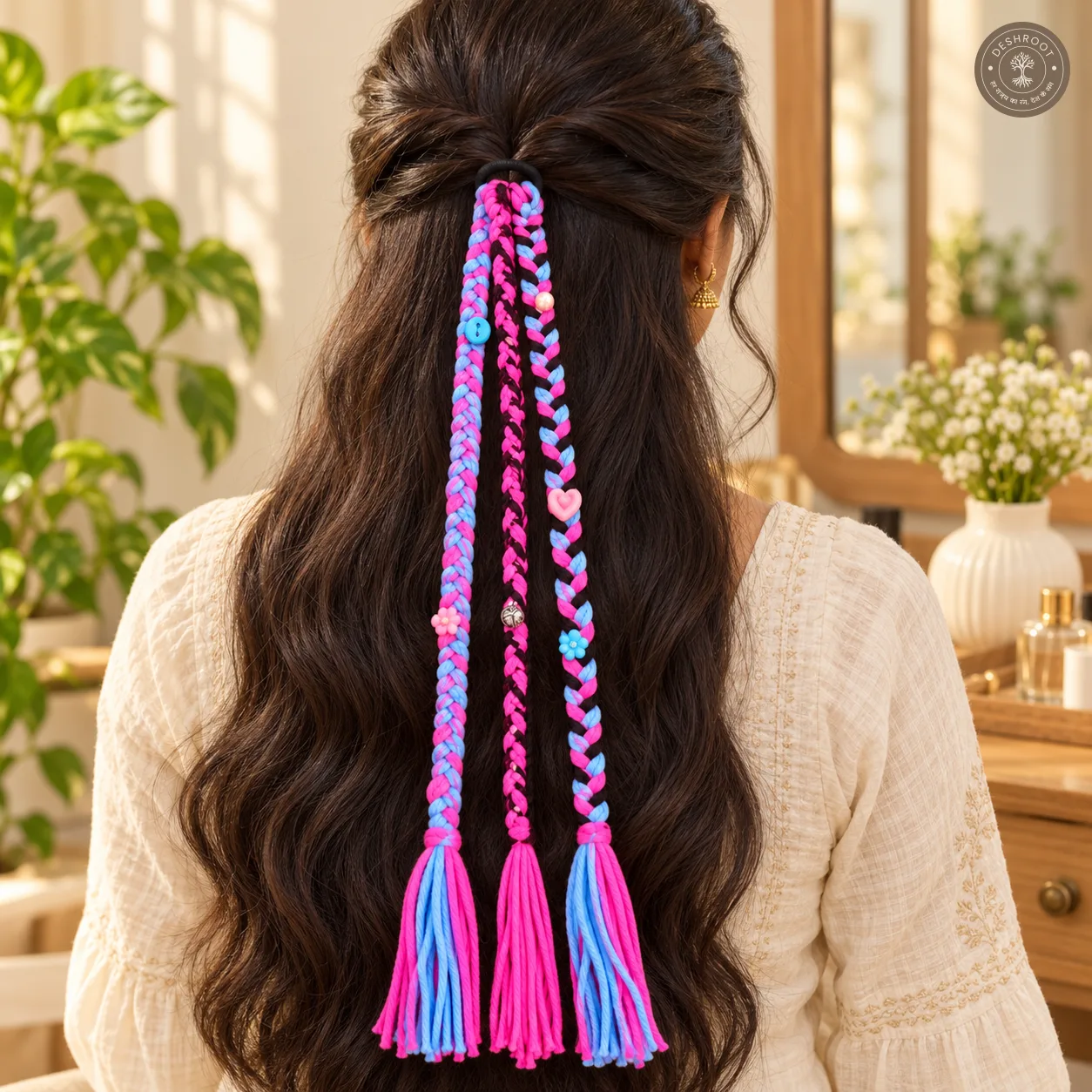 Bohu Parandi for Navratri – Colourful Braided Hair Accessory | 36 cm