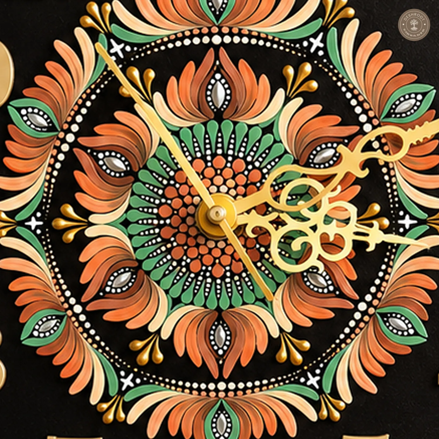Orange Green Dot Mandala Clock